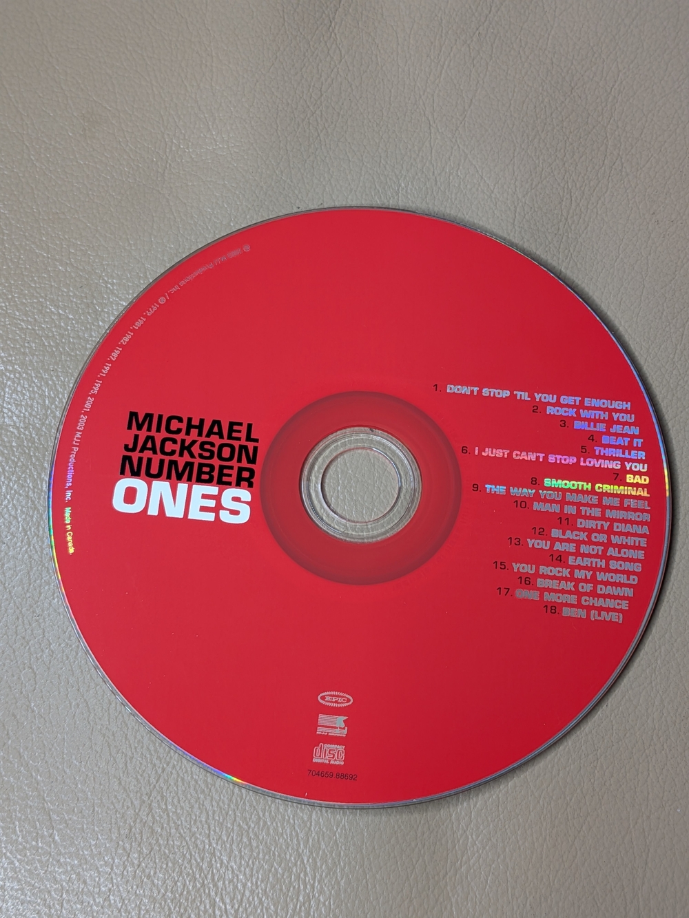 Michael Jackson - Number Ones CD - Disc Only
